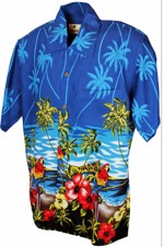 60´S HAWAII Parrot Scene blue - Hawaiian Shirt